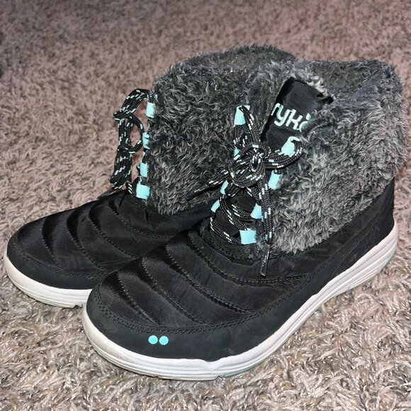 Ryka Addison Water-Repellent Lace-Up Sneaker Boots w/CSS Womens 6.5M Black Teal - Picture 1 of 9